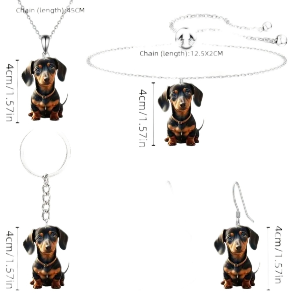 5 Pieces Dachshund Dog Jewelry Set - Black and Brown